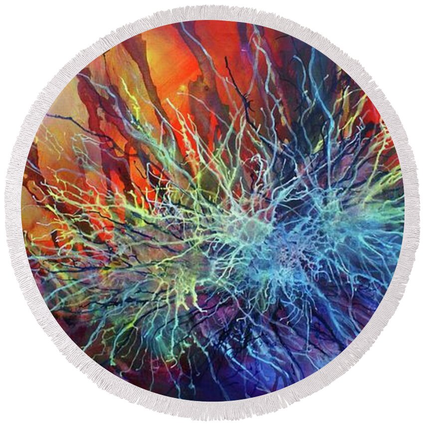 Colorful Round Beach Towel featuring the painting ' Combining Elements' by Michael Lang