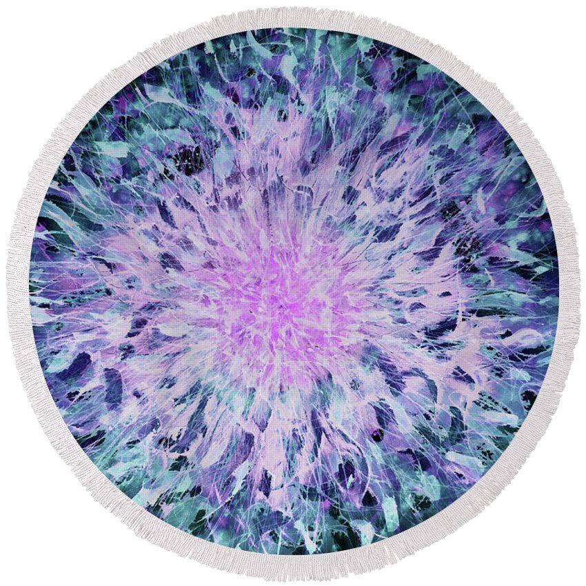  Round Beach Towel featuring the painting 'Blooming Fever Dream'-inversion-4 by Petra Rau