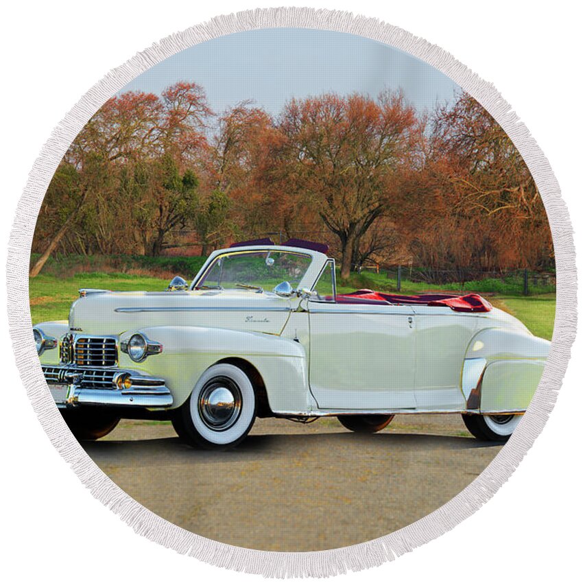 1947 Lincoln Continental Convertible Round Beach Towel featuring the photograph 1947 Lincoln Continental Convertible by Dave Koontz
