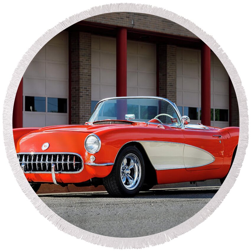 1957 Round Beach Towel featuring the photograph 1957 Corvette by Dennis Hedberg