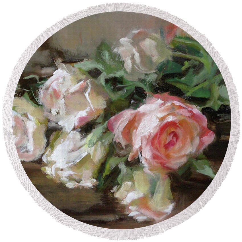  Round Beach Towel featuring the painting A Bunch of Roses Detail by Roxanne Dyer