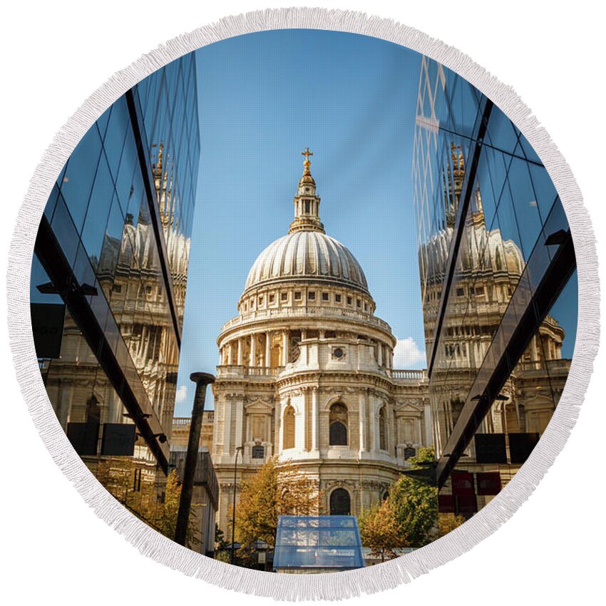 St Paul's Round Beach Towel featuring the photograph A Reflection on St' Pauls' #1 by Rick Deacon