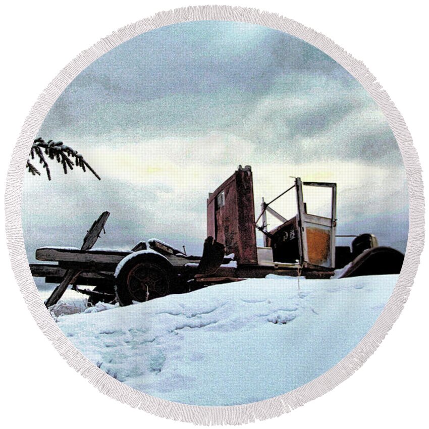 Snow Round Beach Towel featuring the photograph Abandoned #1 by Roland Stanke