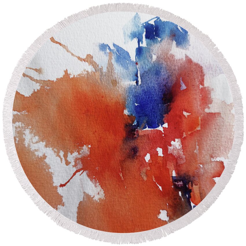 Orange Round Beach Towel featuring the painting Abstract_orange and Blue #1 by Arti Chauhan