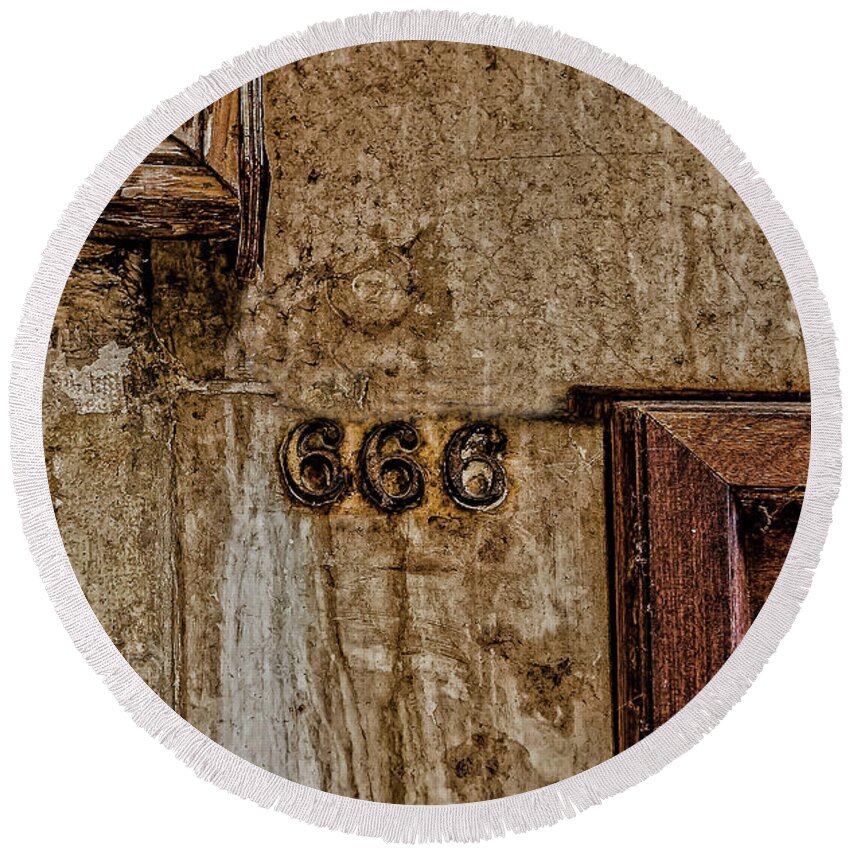 666 Round Beach Towel featuring the photograph Address of the Demon #1 by Darryl Brooks
