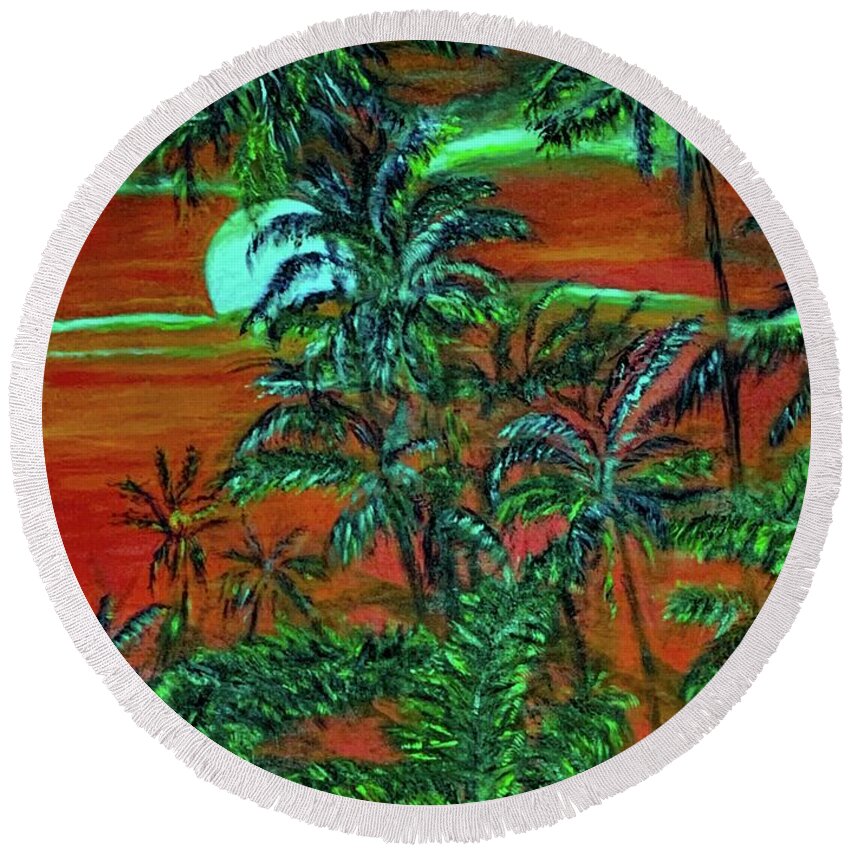 Aina Round Beach Towel featuring the painting Ahu Aila au Ahiahi Mahina by Michael Silbaugh