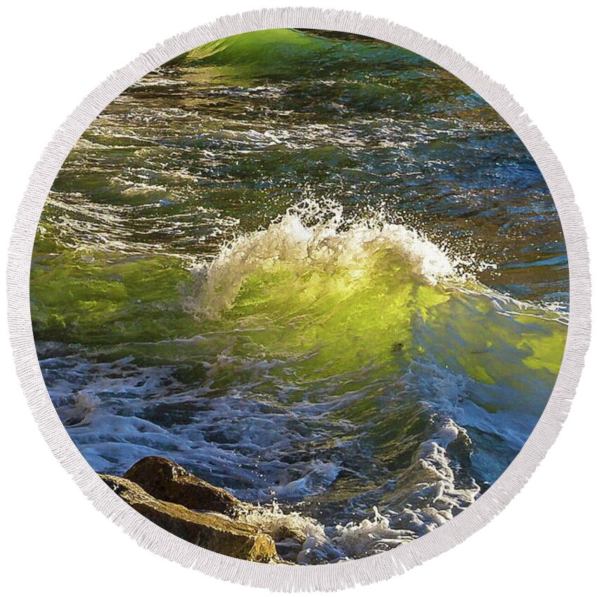 Alex Lyubar Round Beach Towel featuring the photograph Amber wave in the rays of the setting sun #2 by Alex Lyubar