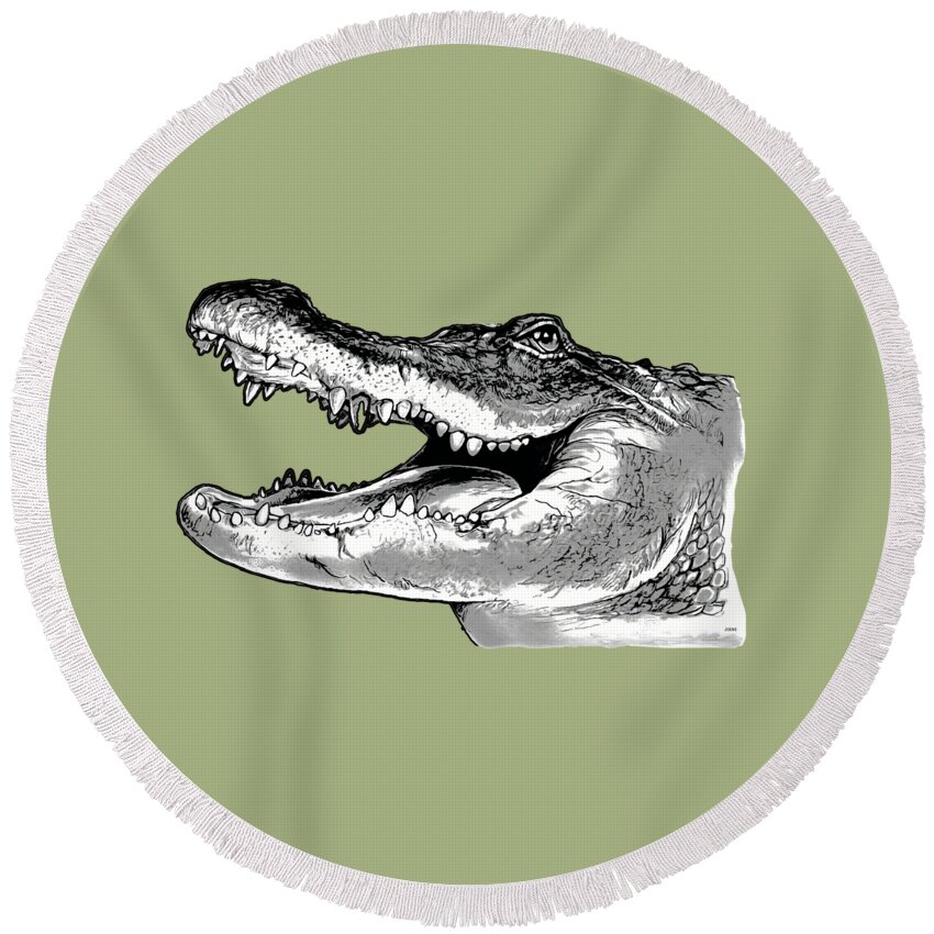American Round Beach Towel featuring the drawing American Alligator #1 by Greg Joens
