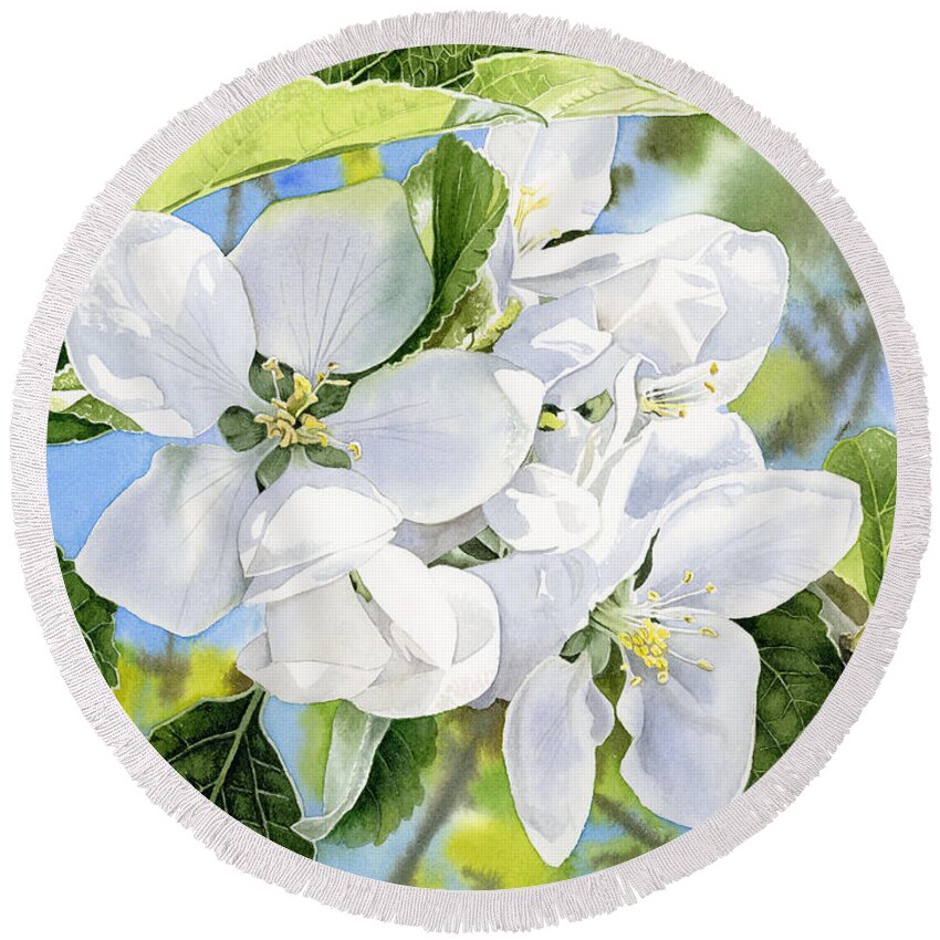 Apple Blossoms Round Beach Towel featuring the painting Apple Blossoms by Espero Art