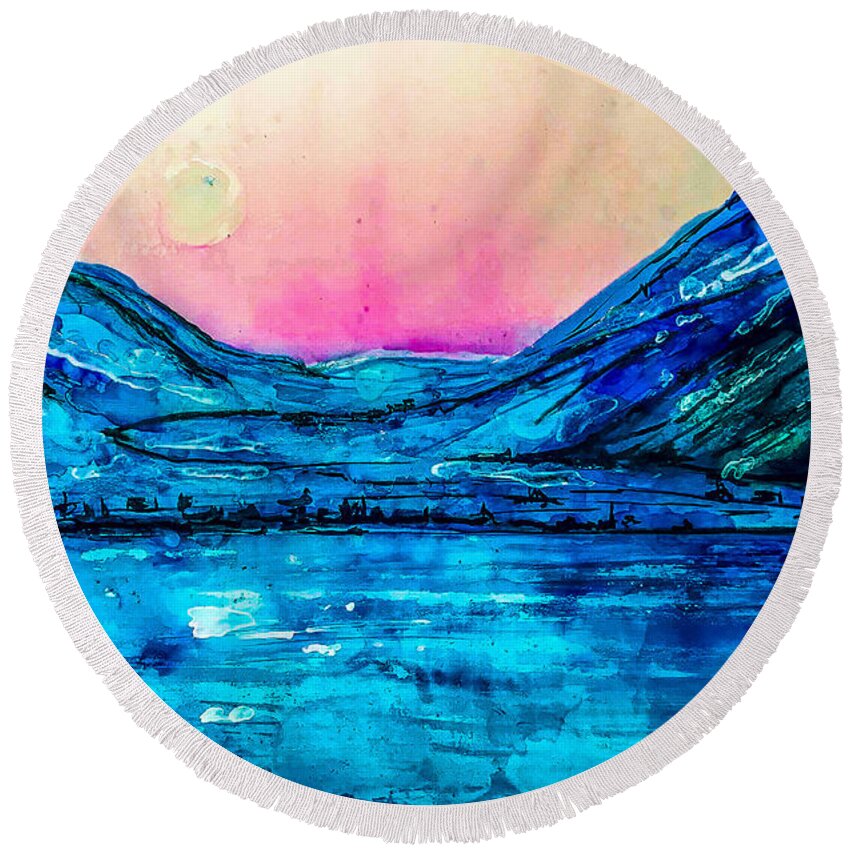 Moonrise Round Beach Towel featuring the mixed media Arctic Moonrise HDR #1 by Eileen Backman