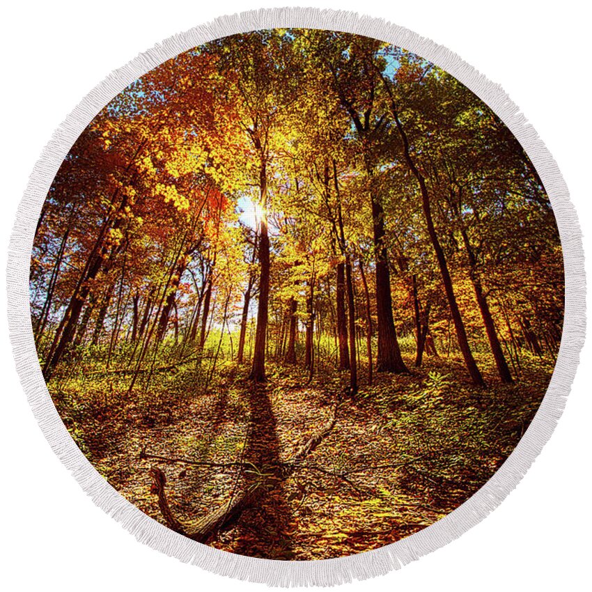 Fineart Round Beach Towel featuring the photograph Autumn Walk #1 by Phil Koch