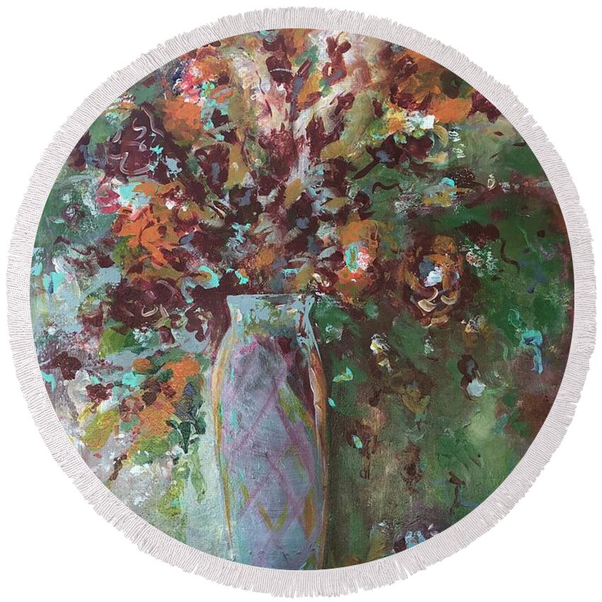 Vase Round Beach Towel featuring the painting Autumnal Glory by Jacqui Hawk