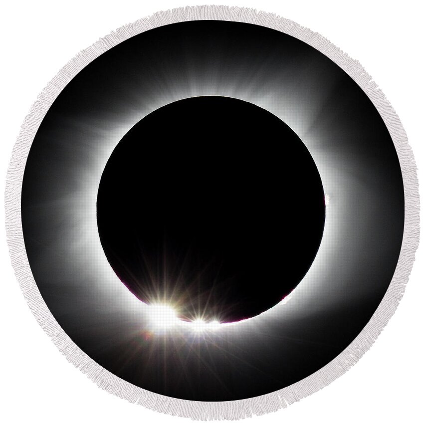 Solar Eclipse Round Beach Towel featuring the photograph Baily's Beads #2 by David Beechum