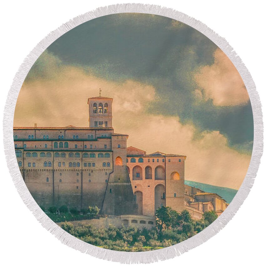 Italy Round Beach Towel featuring the photograph Basilica of St. Francis of Assisi #2 by Marcy Wielfaert