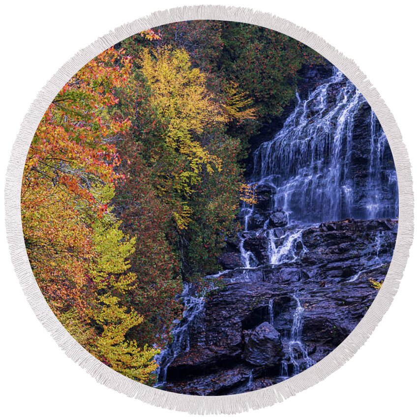  Round Beach Towel featuring the photograph Beaver Brook Falls - Colebrook, NH #2 by John Rowe