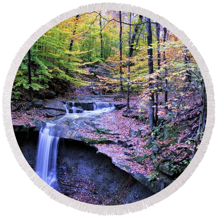  Round Beach Towel featuring the photograph Blue Hen Falls by Brad Nellis