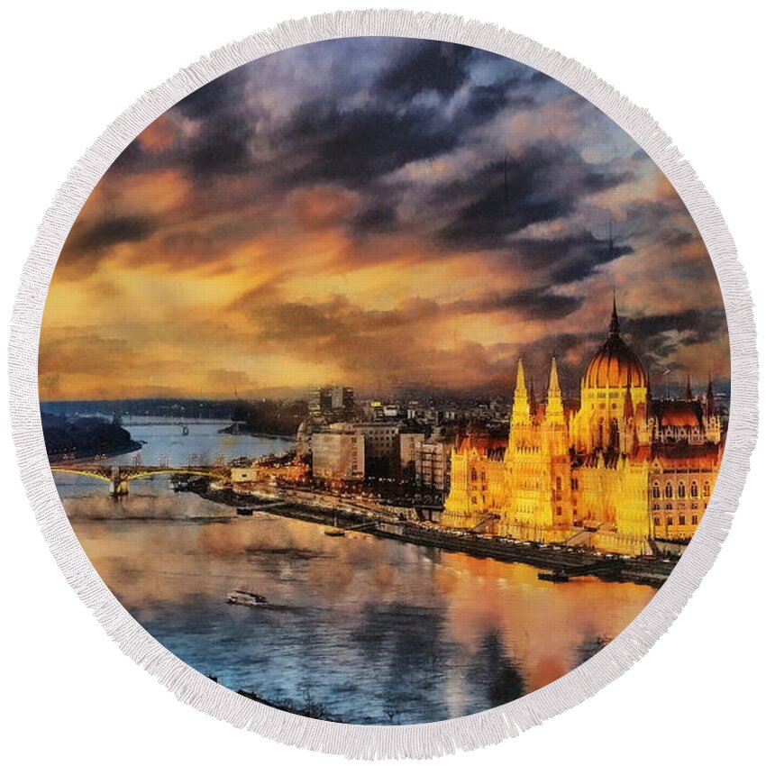 Budapest Round Beach Towel featuring the digital art Budapest, Hungary #1 by Jerzy Czyz