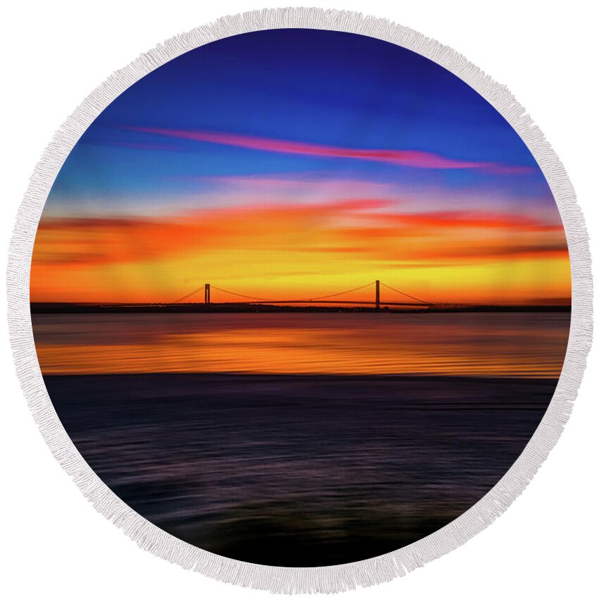 2020 Round Beach Towel featuring the mixed media Burning Bridge #1 by Stef Ko