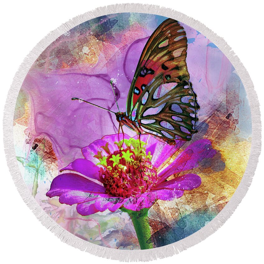 Butterfly Round Beach Towel featuring the digital art Butterfly #2 by Anthony Ellis
