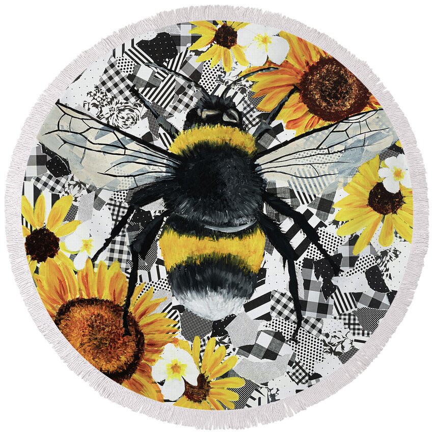 Bee Round Beach Towel featuring the painting Buzzzy #1 by Ashley Lane