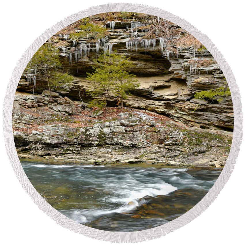 Piney Falls Round Beach Towel featuring the photograph Cane Creek 1 #1 by Phil Perkins