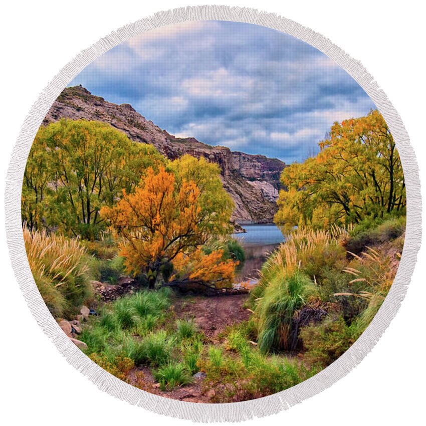 Landscape Round Beach Towel featuring the photograph Canyon Atuel #1 by Robert McKinstry