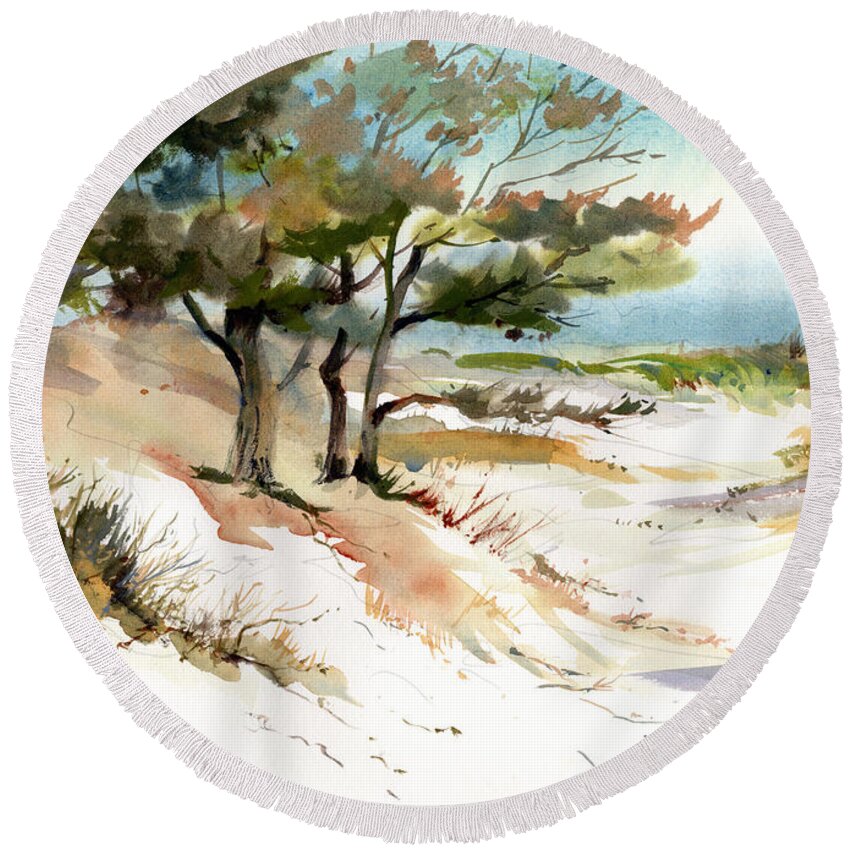 Cape Dunes Round Beach Towel featuring the painting Cape Dunes #1 by P Anthony Visco
