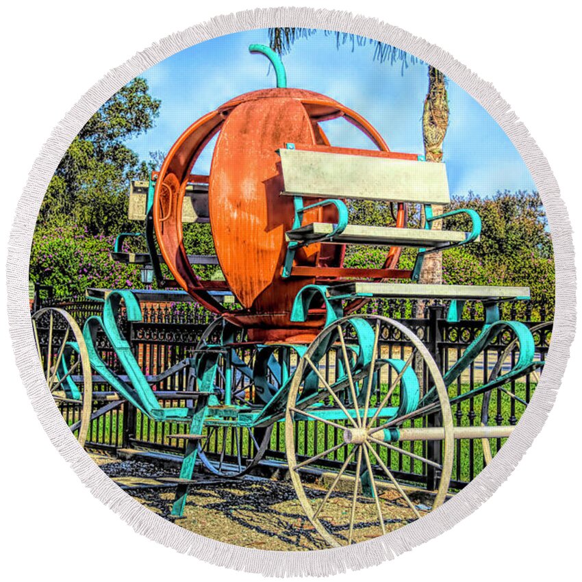 Carriage Round Beach Towel featuring the photograph Cinderella's Pumpkin Carriage #1 by Barbara Snyder