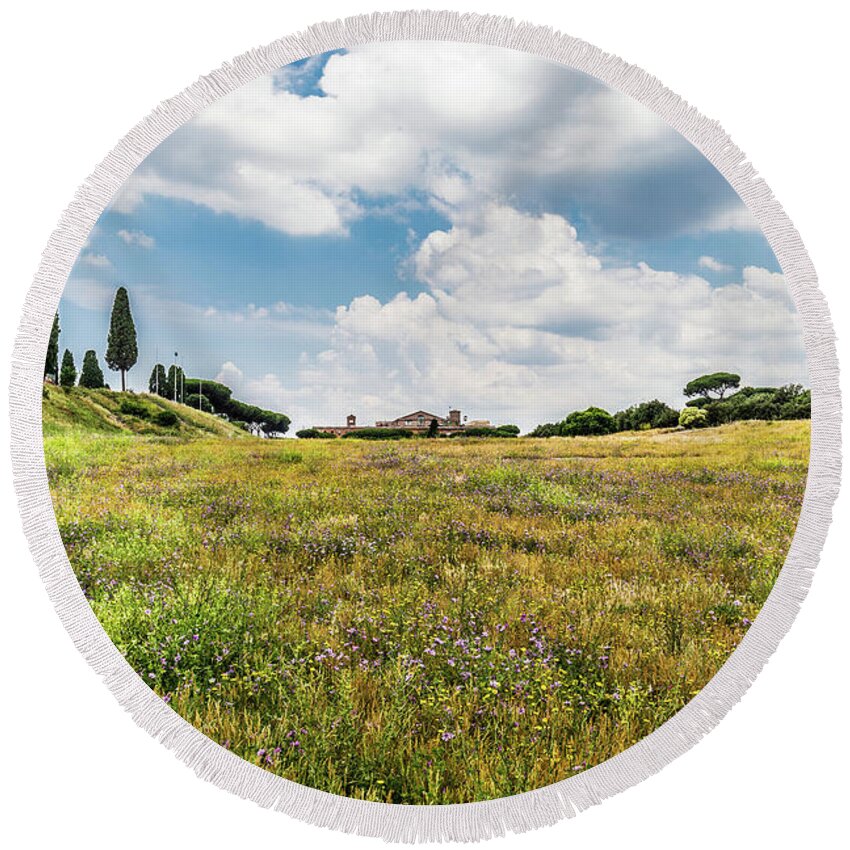 Ancient Round Beach Towel featuring the photograph Circus Maximus in Rome, Italy by Fabiano Di Paolo