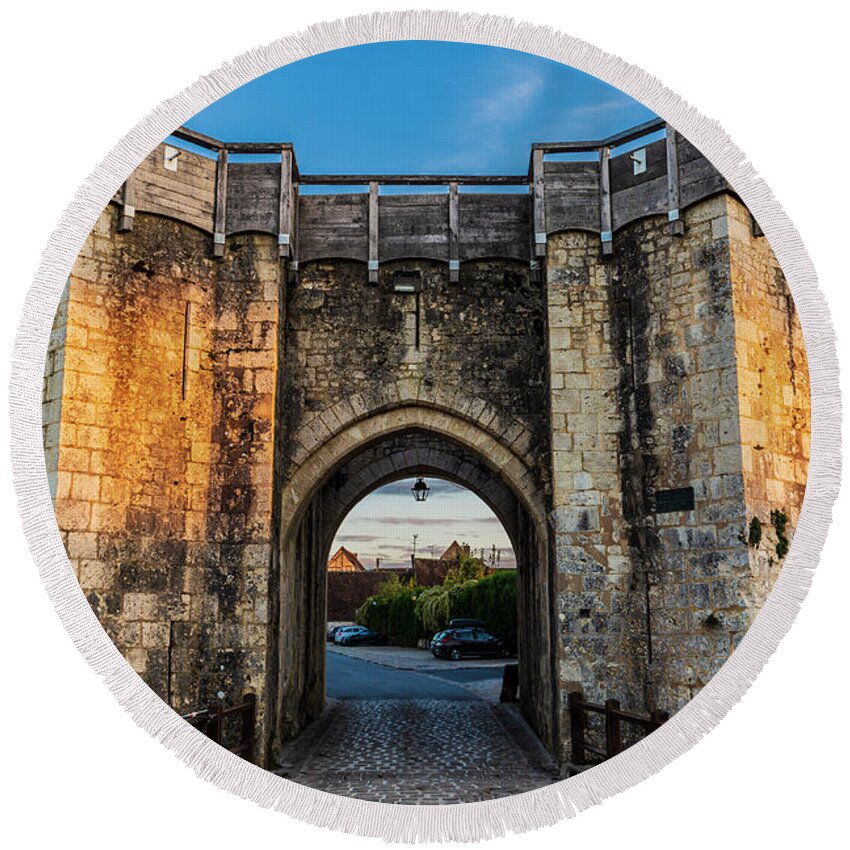 Architecture Round Beach Towel featuring the photograph City wall of Provins #1 by Fabiano Di Paolo