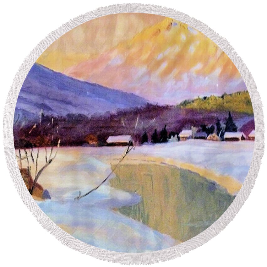 Cold Round Beach Towel featuring the painting Cold Valley  by Joel Smith