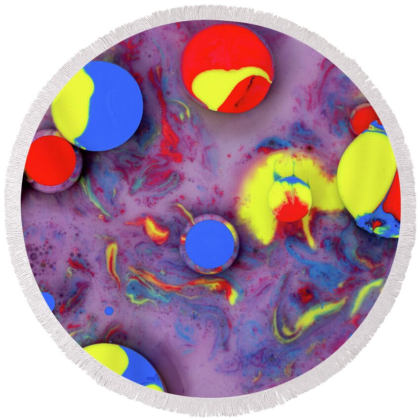 Bubbles Round Beach Towel featuring the photograph Colorful artistic abstract background bubble painting art #1 by Michalakis Ppalis