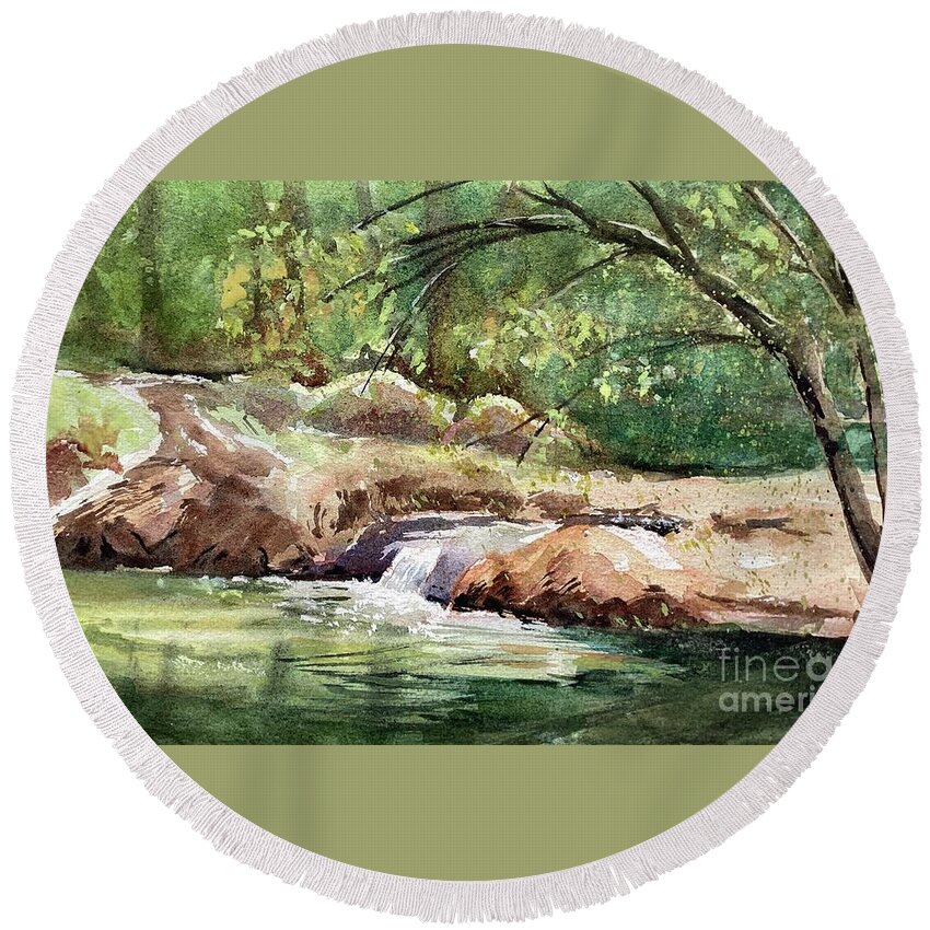 Cornwall Park Round Beach Towel featuring the painting Cornwall Park #1 by Watercolor Meditations
