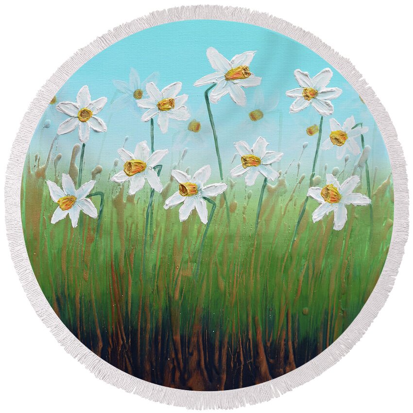 Daffodils Round Beach Towel featuring the painting Daffodils by Amanda Dagg