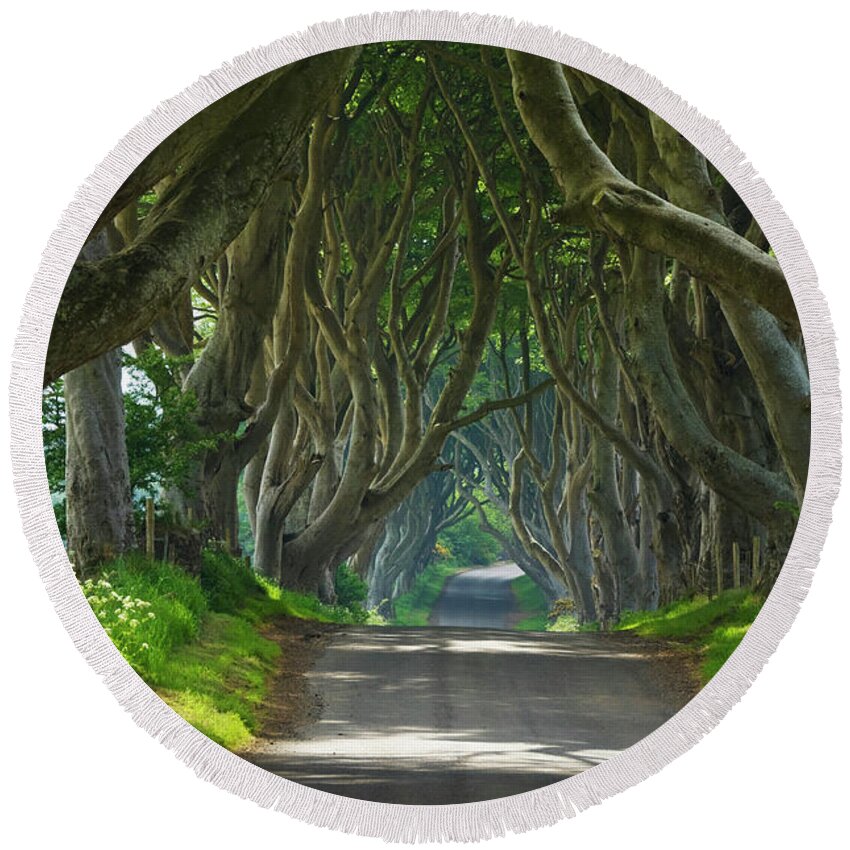 Dark Hedges Round Beach Towel featuring the photograph Dark Hedges, County Antrim, Northern Ireland by Neale And Judith Clark