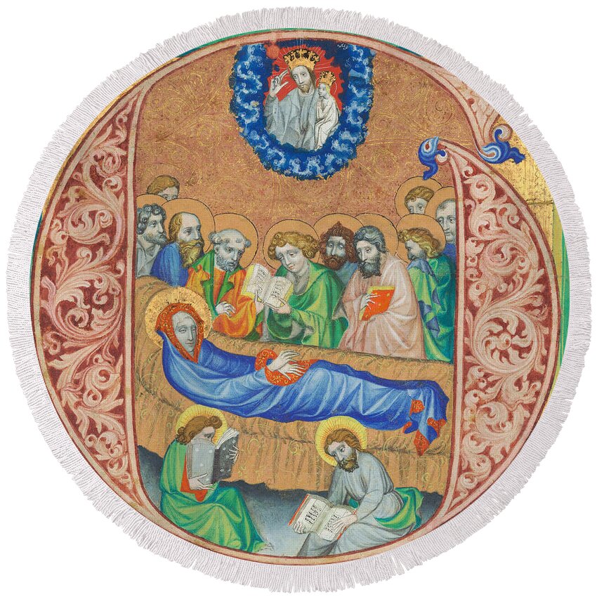 Attributed To Joshua Master Round Beach Towel featuring the painting Death of the Virgin by Attributed to Joshua Master