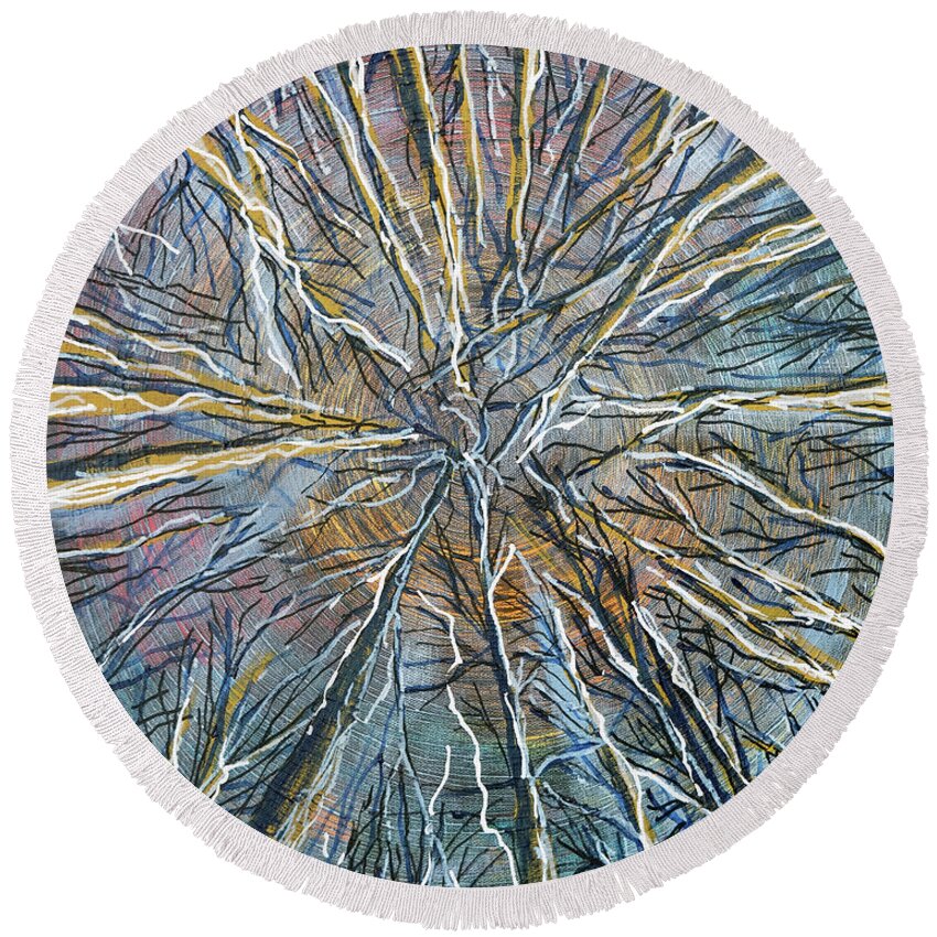 Branches Round Beach Towel featuring the painting Drawn #2 by Laura Hol Art
