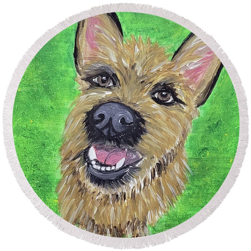 Dwp Pet Portraits Round Beach Towel featuring the painting DWP Perry Hall #1 by Ania M Milo