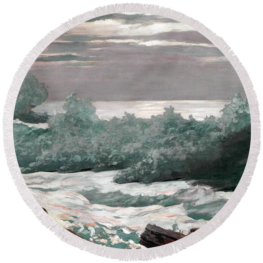 Winslow Homer Round Beach Towel featuring the painting Early Morning After a Storm at Sea by Winslow Homer