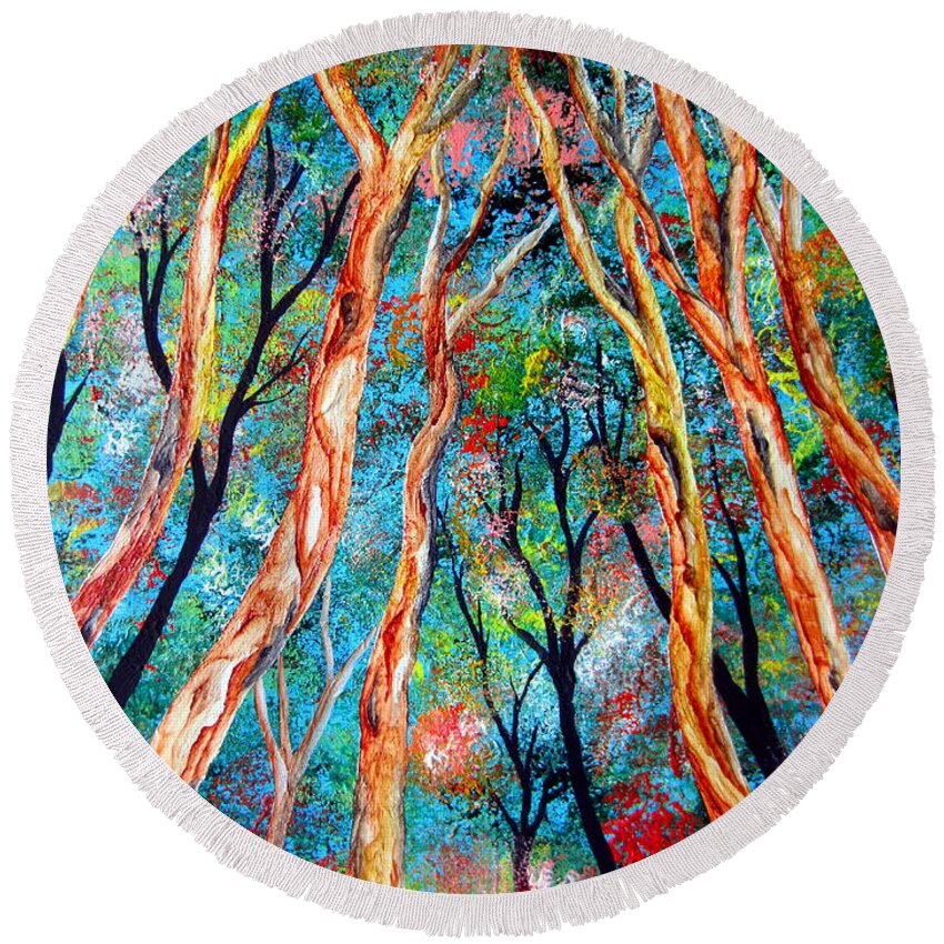 Forest Round Beach Towel featuring the painting Enchanted Karri Trees Forest #1 by Roberto Gagliardi