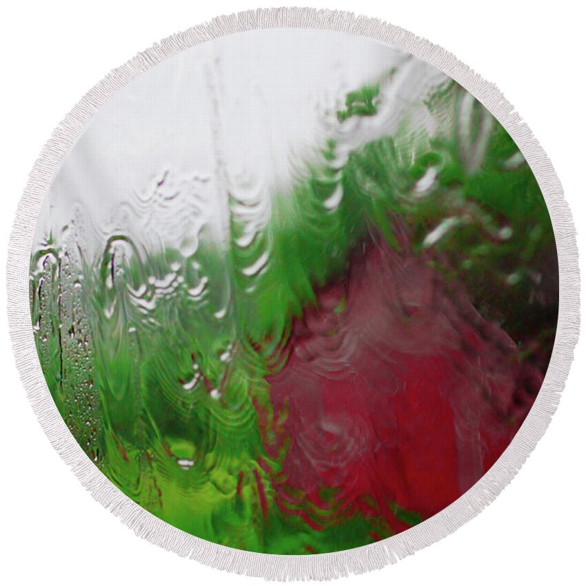 Red Round Beach Towel featuring the photograph A Surface Gaining Red by Cynthia Dickinson
