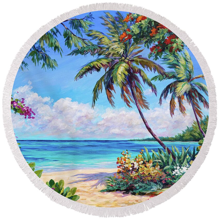 Tropical Round Beach Towel featuring the painting Favorite Beach #1 by John Clark