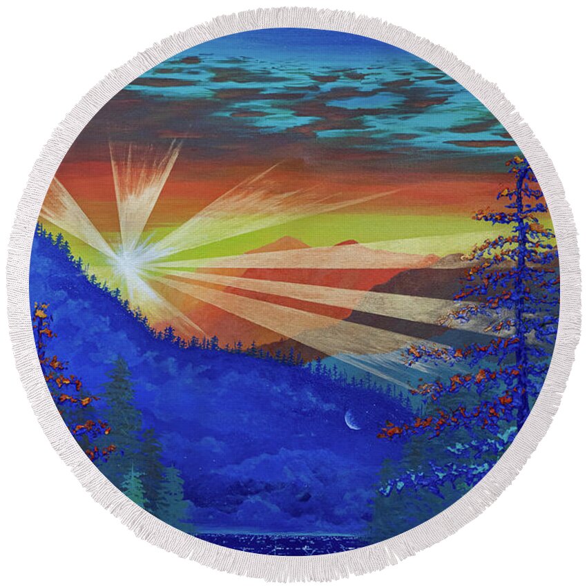 Sunbeam Round Beach Towel featuring the painting Find Your Horizon #1 by Ashley Wright