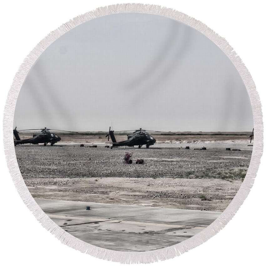 Afghanistan Round Beach Towel featuring the photograph Flight line #1 by Doug Wittrock