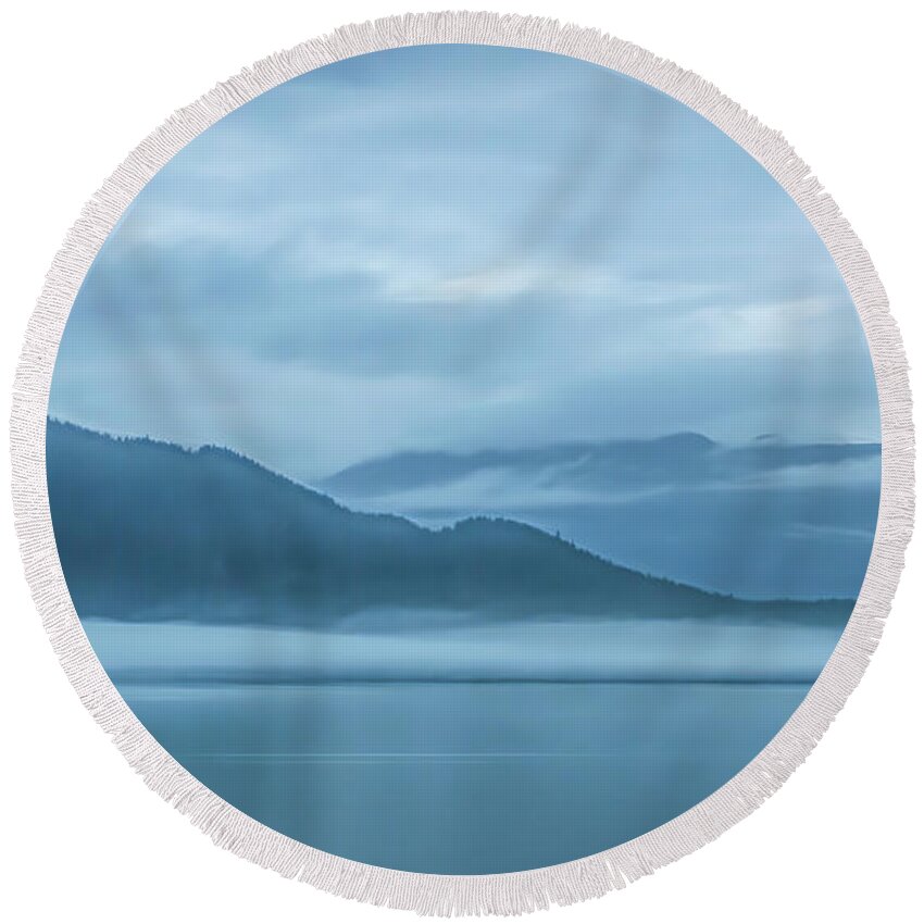 Alaska Round Beach Towel featuring the photograph Foggy Morning in Juneau by Marcy Wielfaert