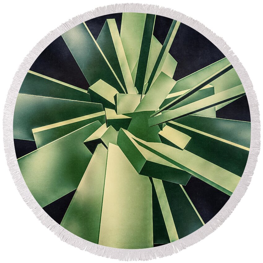 Green Round Beach Towel featuring the digital art Geometric Cluster #1 by Phil Perkins