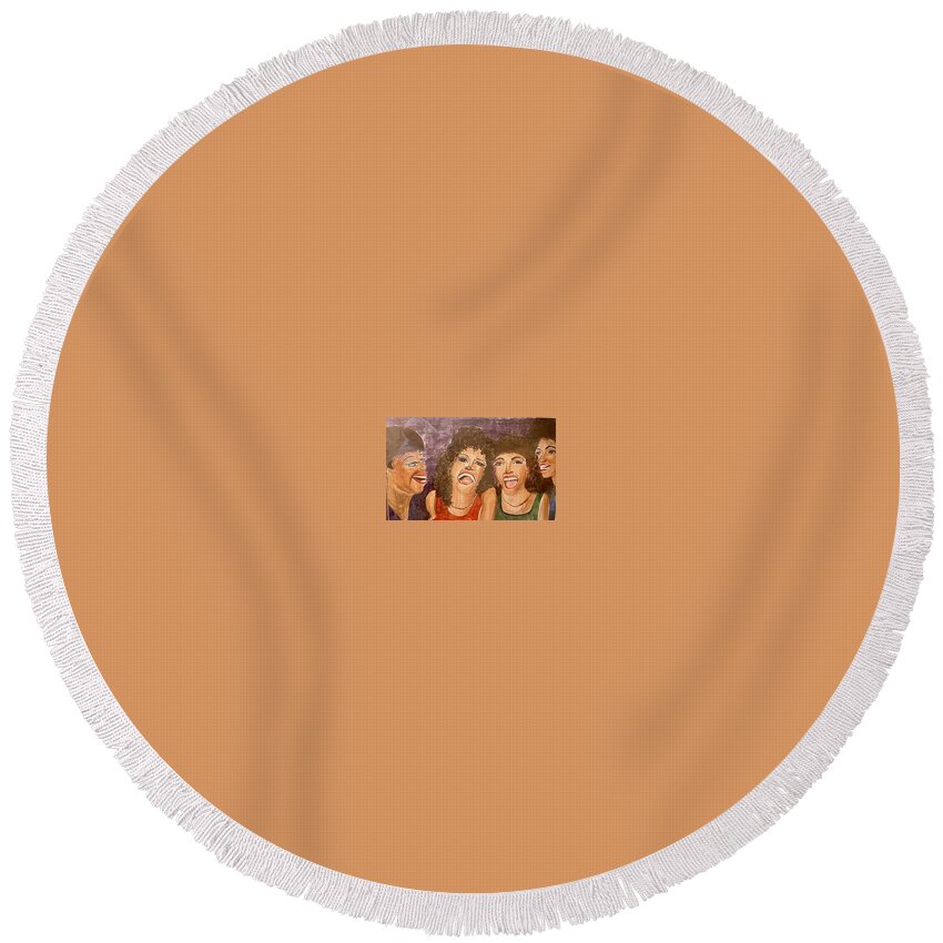  Round Beach Towel featuring the painting Girlfriends #2 by Angie ONeal