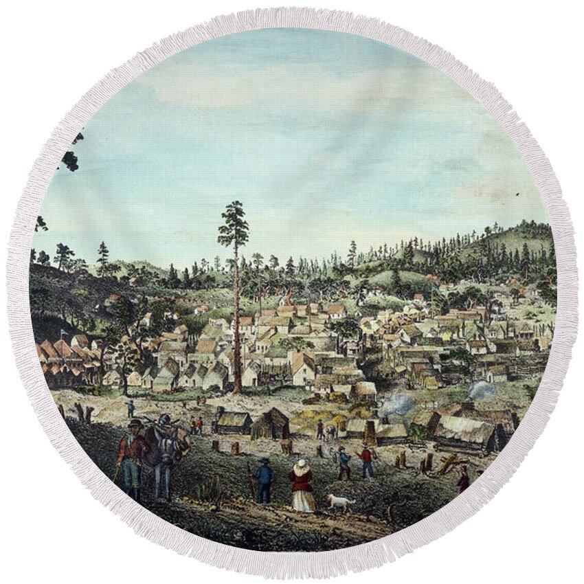 1852 Round Beach Towel featuring the photograph Gold Rush, 1852 #1 by Granger