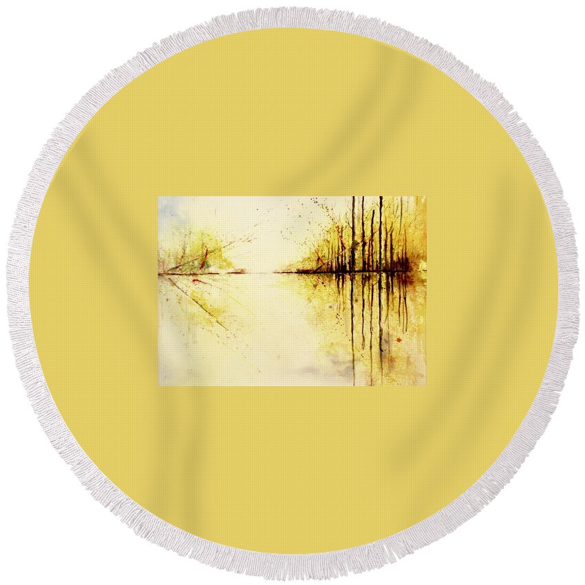Yellow Round Beach Towel featuring the painting Golden Lagoon #1 by John Glass