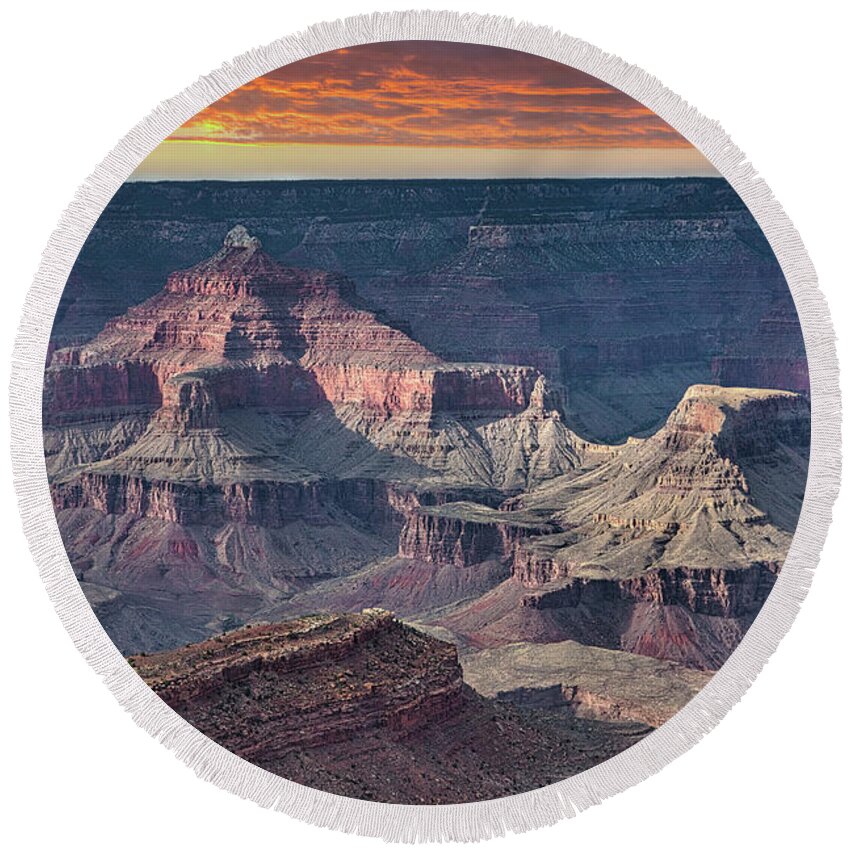 Grand Canyon Round Beach Towel featuring the photograph Grand Canyon Sunset #1 by Chuck Kuhn